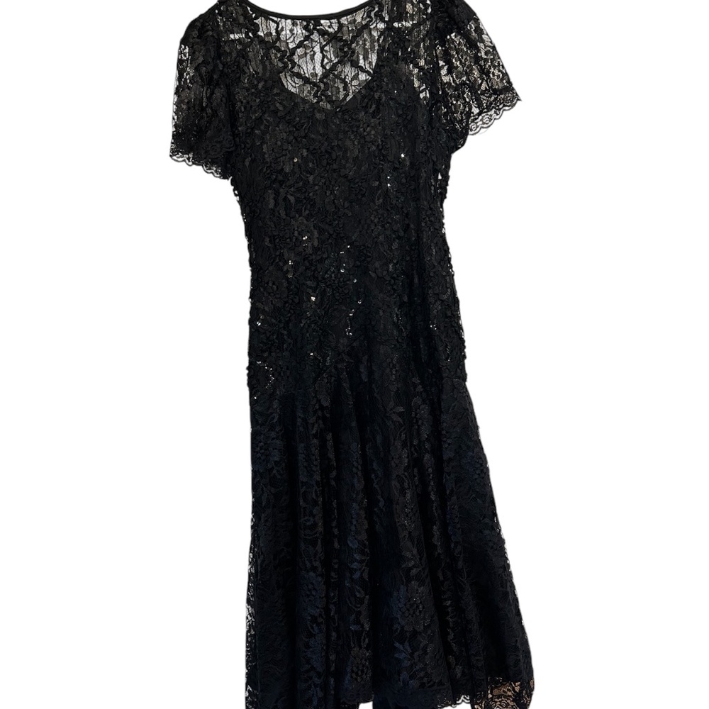 Vtg Prom Bridesmaid’s Lace Black Sequin Dress Special Occasion
